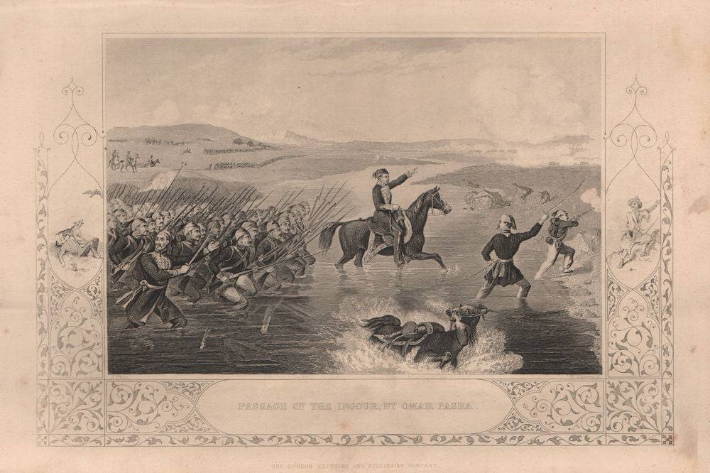 CRIMEAN WAR. Passage of the Ingour (Inguri) by Omar Pasha. Georgia 1860 print